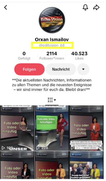 Der Tiktok-Nutzer, der den Deepfake verbreitete, hat in seinem Profil weitere Videos, die als Vorlagen genutzt werden können