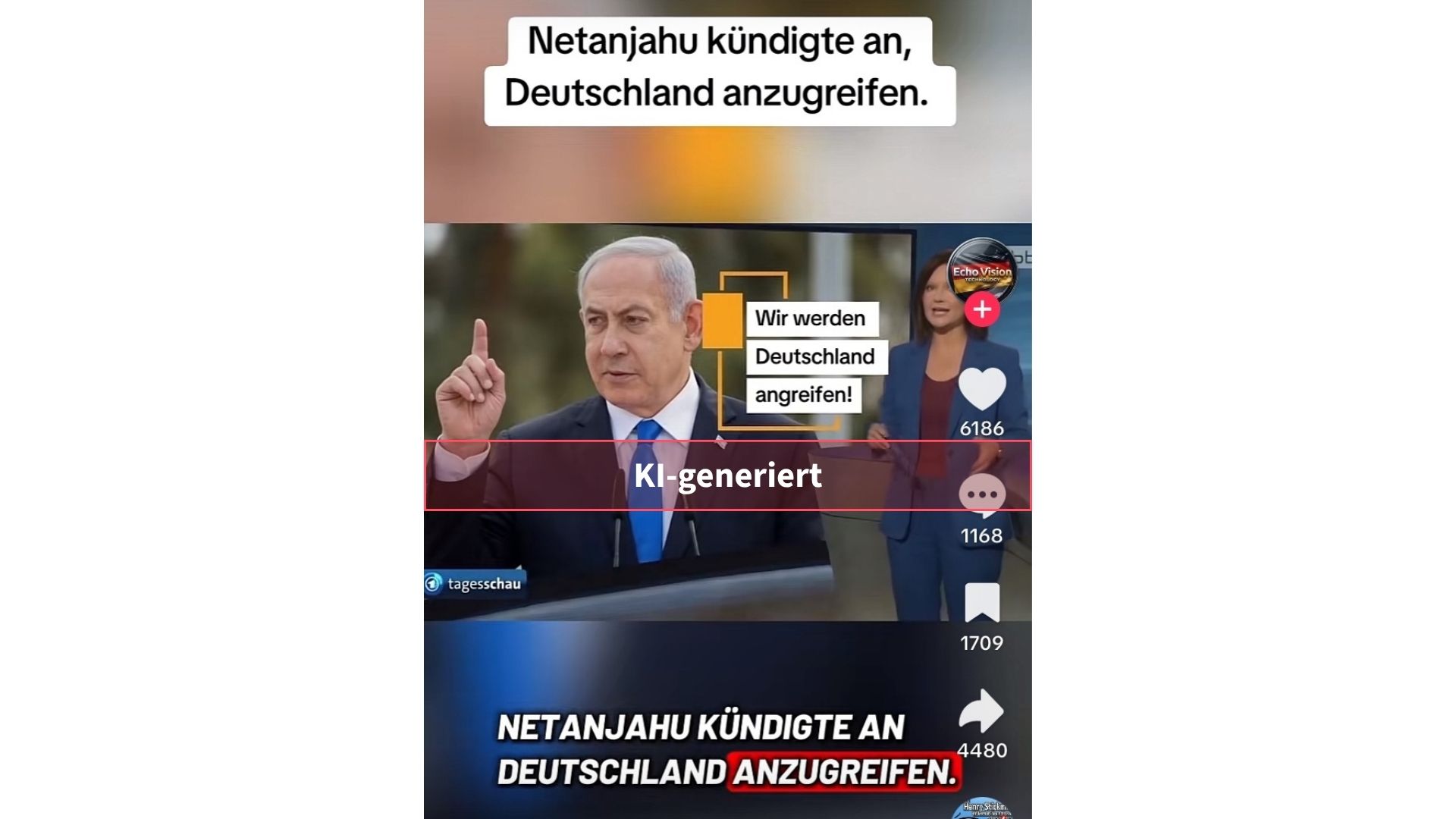 Diesen angeblichen Tagesschau-Beitrag über eine Ankündigung von Israels Ministerpräsident Benjamin Netanjahu gibt es nicht