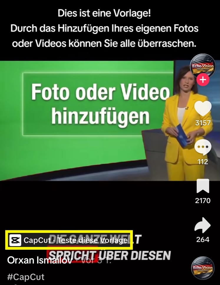 Teilweise führt eine Verlinkung zu den Vorlagen in der App Capcut, die für die Tiktok-Videos verwendet wurden