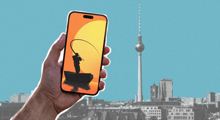 Der Gründer des russischen Telegram-Kanals Rybar ist für Kriegspropaganda von der EU sanktioniert. Dennoch beschäftigte er zwei Mitarbeiter, die seit Jahren in Berlin leben. Collage: Ivo Mayr / CORRECTIV, Fotos: unsplash.com & ki-generiert