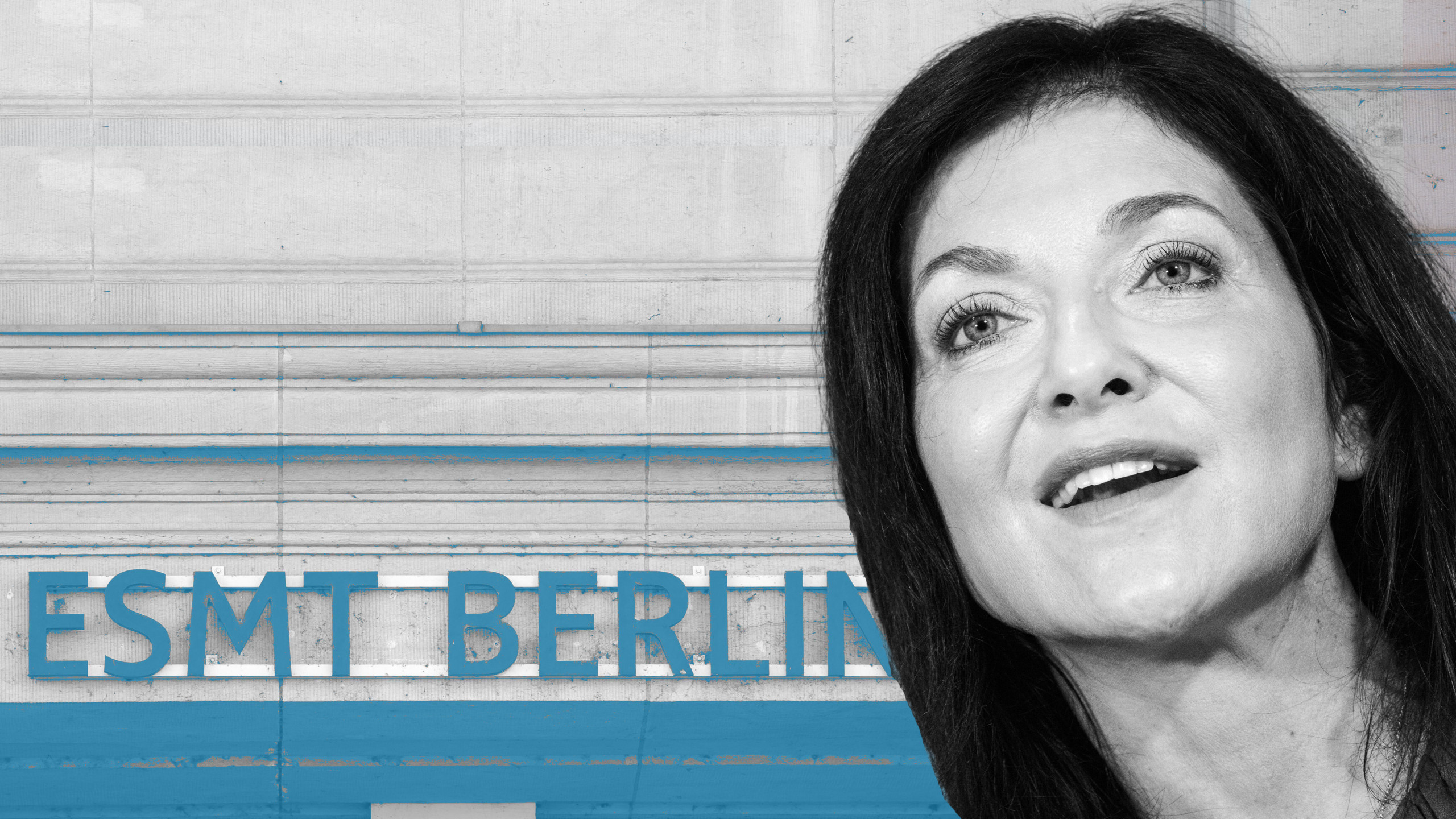 Bild von Ministerin Reiche am rechten Bildrand. Im Hintergund der Schriftzug ESMT.