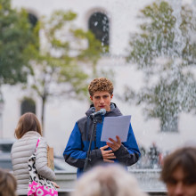 Kundgebung von Schülerinnen und Studenten in Solidarität mit Protesten in Frankreich am 26. Oktober