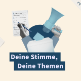 Eine Grafik mit dem Titel „Deine Stimme, deine Themen" zu Bundestagswahl in Deutschland