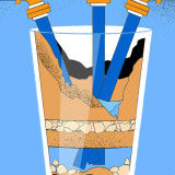 Illustration zeigt Wasserglas als Symbol für den sinkenden Grundwasserspiegel